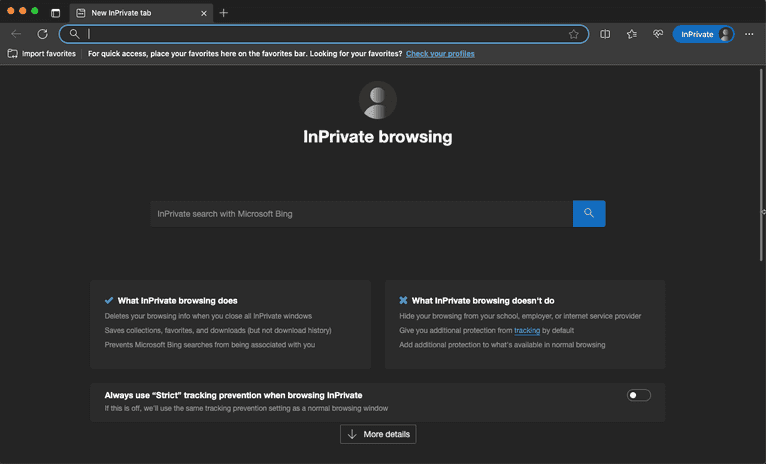 Microsoft Edge InPrivate mode