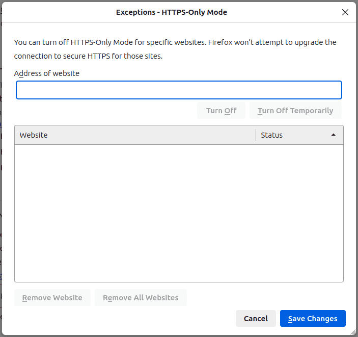 Exceptions for HTTPS-only mode