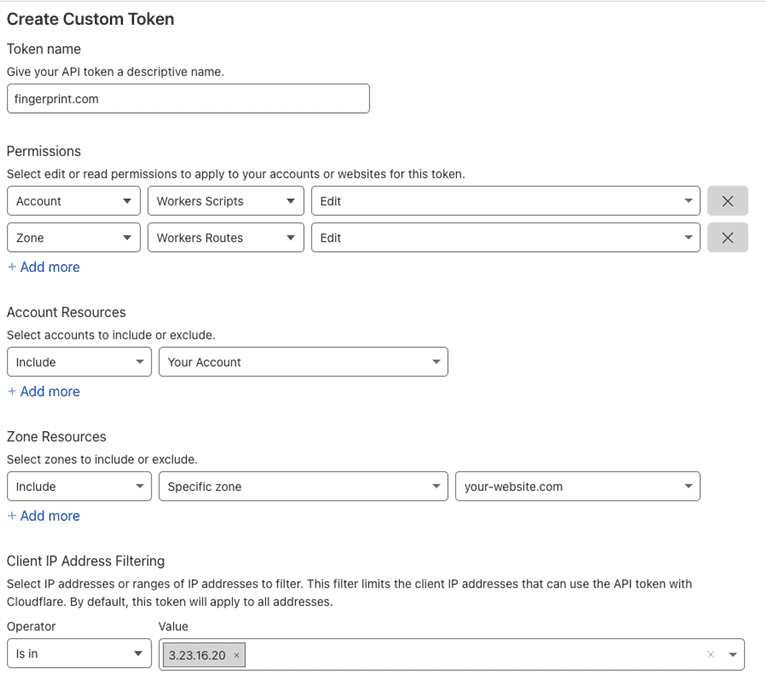 Creating a custom token in Cloudflare