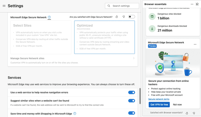 Microsoft Edge Secure Network