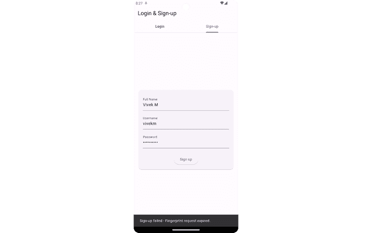 Sign-up fails if Fingerprint request expires