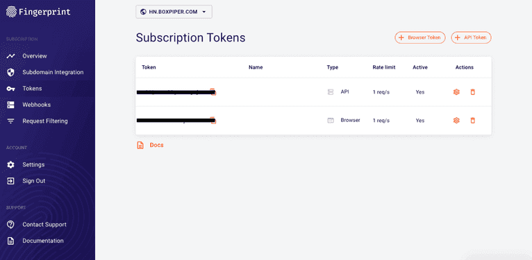 Fingerprint subscription dashboard