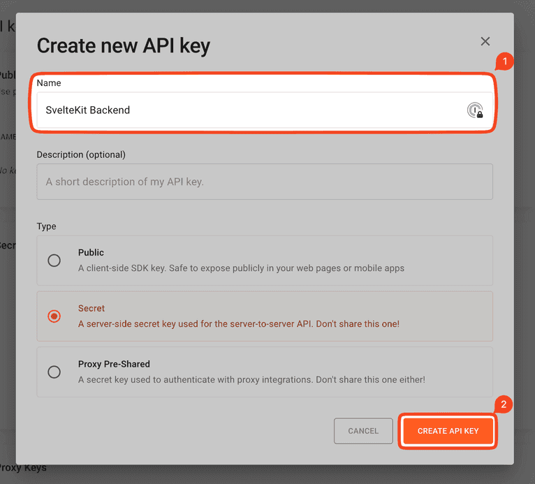 Give the secret key a name and click Create API Key