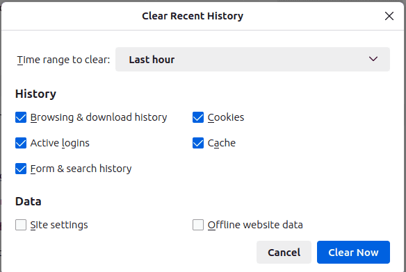 Clear recent history