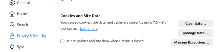 Cookies and site data