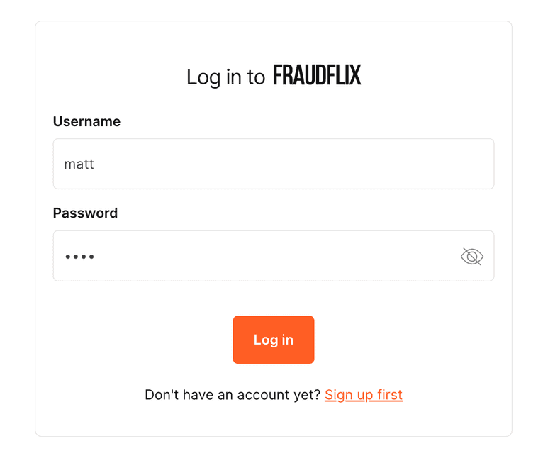 A login page of the demo streaming service